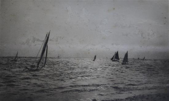 William Lionel Wyllie - etching, Fishing boats off the Coast 14 x 22cm.